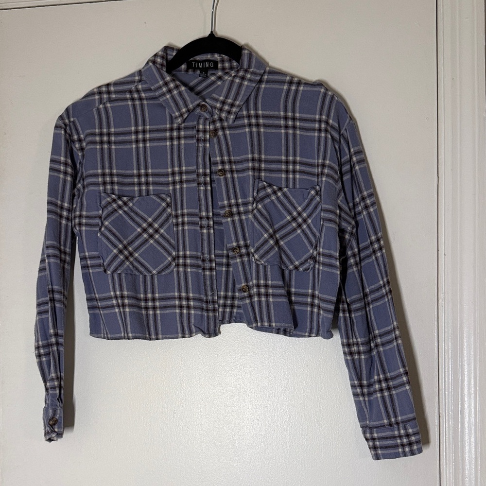 Timing Lavender Plaid Cropped Button-Up Shirt